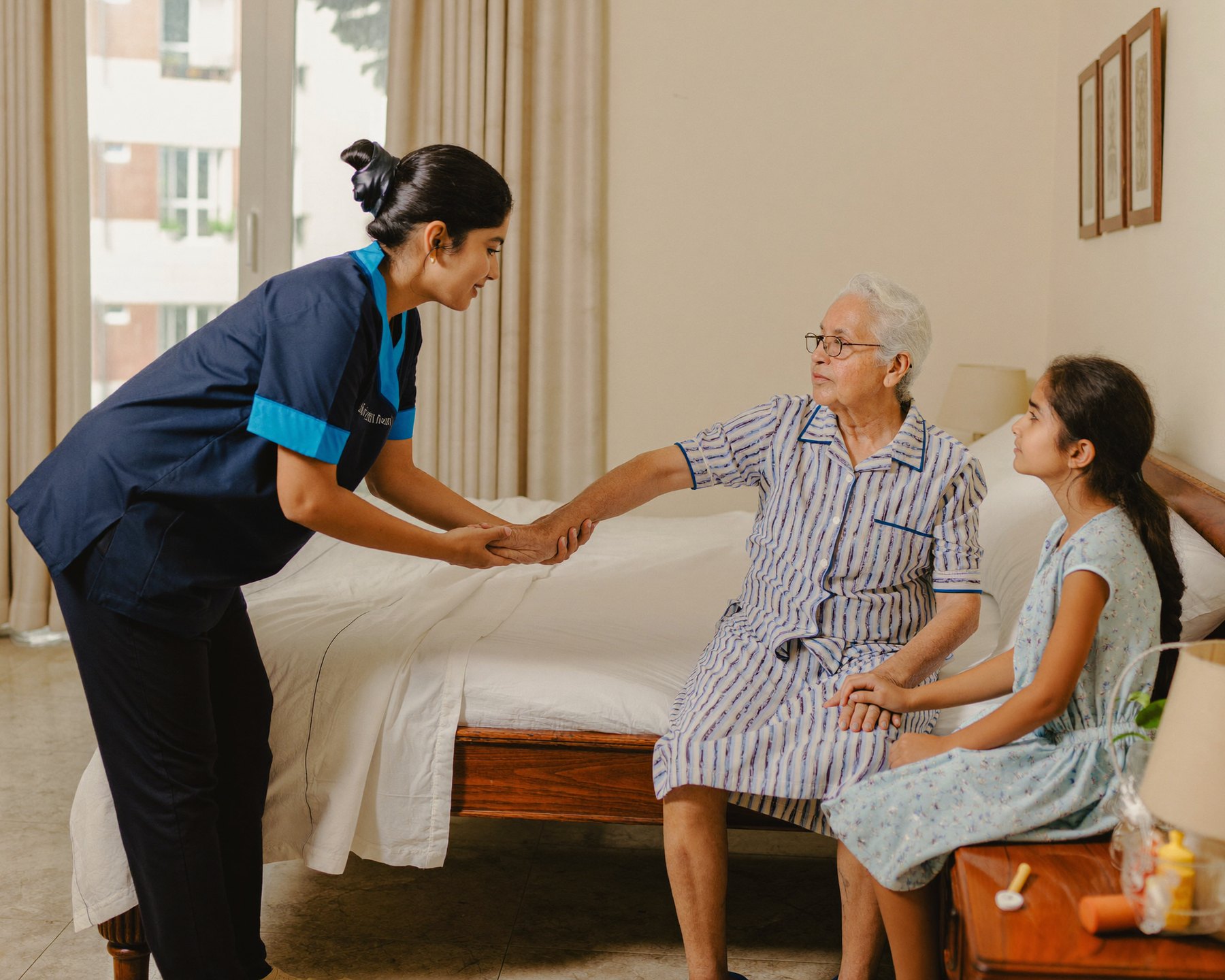 A clinician reviewing a care plan at home
